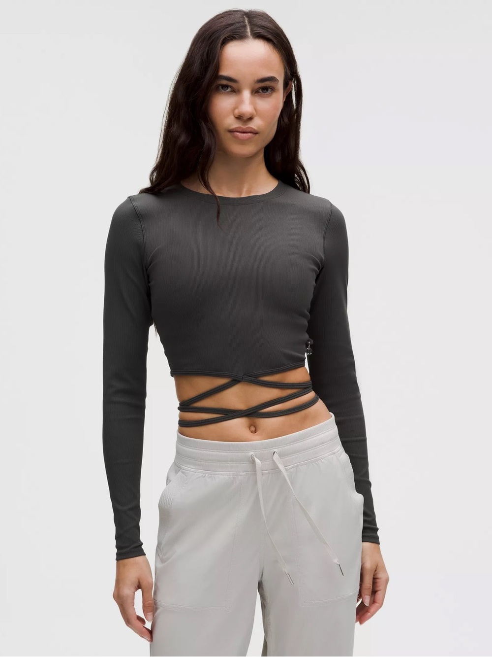 Lululemon Logo Charm Ribbed Waist-Tie Long-Sleeve Shirt